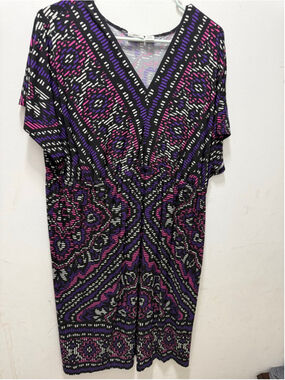 Women's Cato Plus Size 18W Black Purple Patterned Dress